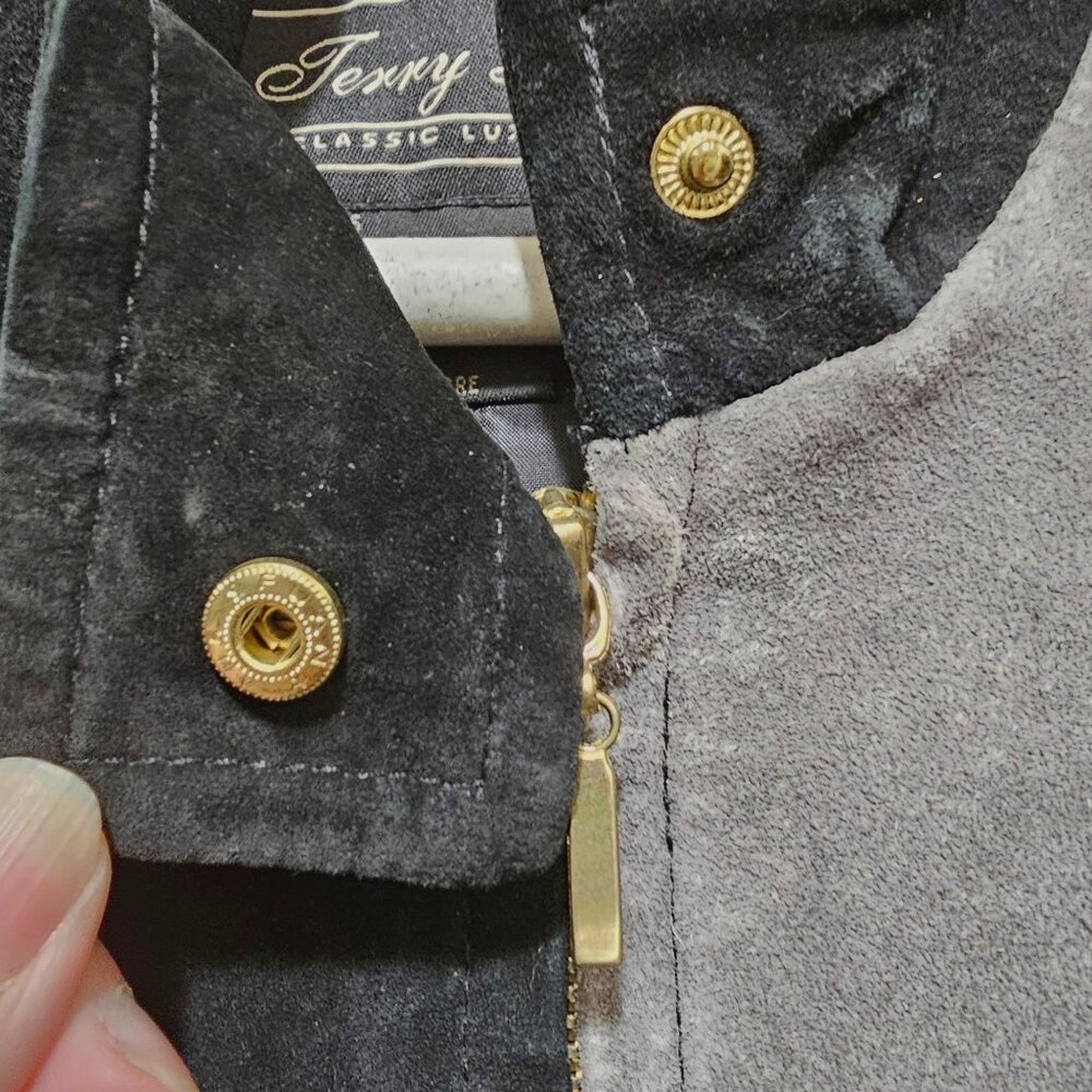 Terry Classics Luxury Black & Gray Patchwork Suede Jacket With Zip & Snap Closur - Picture 6 of 10